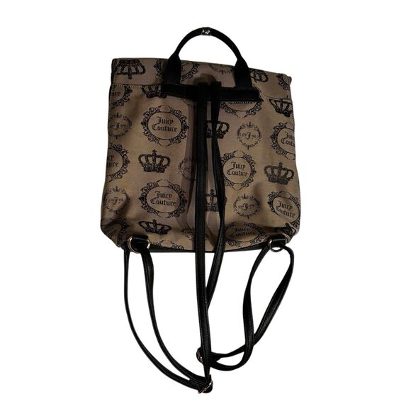 A Juicy Couture tan And Black Medium Backpack With Crown And Key. Fold Over Top - Picture 2 of 13